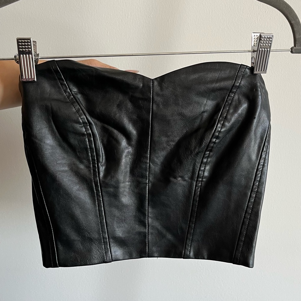 Strapless Leather Crop Top